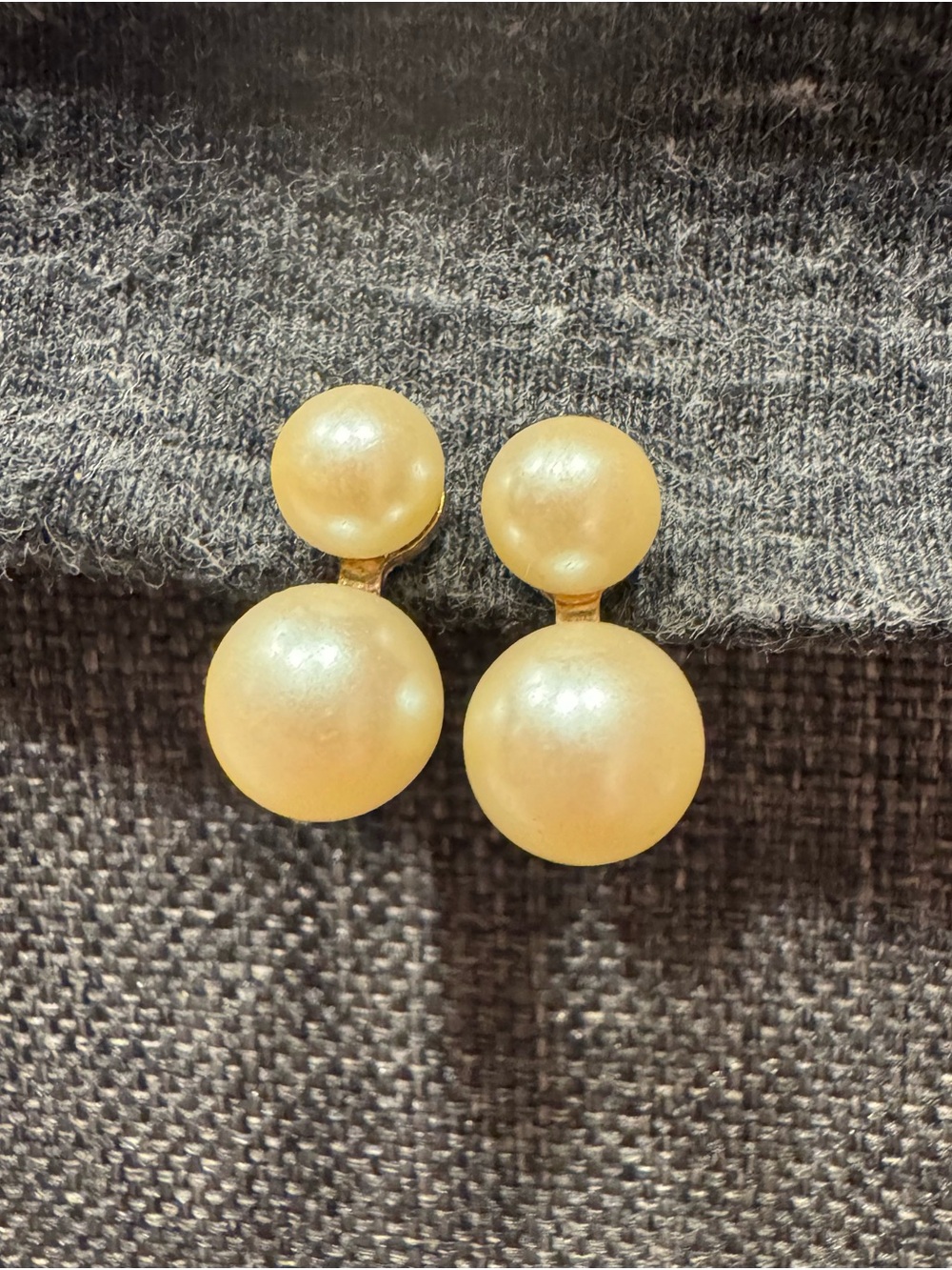 Vintage Gold Tone Double Faux Pearl Drop Clip on Earrings